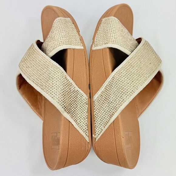 FitFlop RITZY Gold Metallic Sparkle Crisscross Orthotic Slide Sandals - Picture 12 of 16